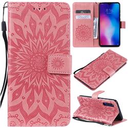 Embossing Sunflower Leather Wallet Case for Xiaomi Mi 9 - Pink