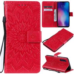 Embossing Sunflower Leather Wallet Case for Xiaomi Mi 9 - Red