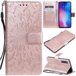 Embossing Sunflower Leather Wallet Case for Xiaomi Mi 9 - Rose Gold