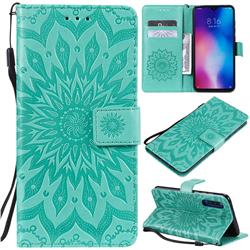 Embossing Sunflower Leather Wallet Case for Xiaomi Mi 9 - Green