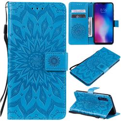 Embossing Sunflower Leather Wallet Case for Xiaomi Mi 9 - Blue