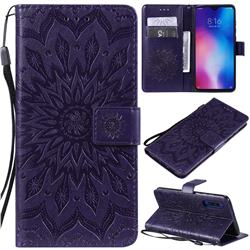 Embossing Sunflower Leather Wallet Case for Xiaomi Mi 9 - Purple