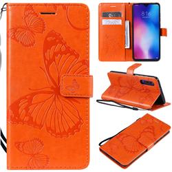 Embossing 3D Butterfly Leather Wallet Case for Xiaomi Mi 9 - Orange