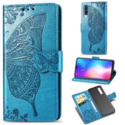 Embossing Mandala Flower Butterfly Leather Wallet Case for Xiaomi Mi 9 - Blue