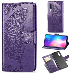 Embossing Mandala Flower Butterfly Leather Wallet Case for Xiaomi Mi 9 - Dark Purple