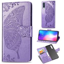 Embossing Mandala Flower Butterfly Leather Wallet Case for Xiaomi Mi 9 - Light Purple