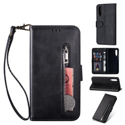 Retro Calfskin Zipper Leather Wallet Case Cover for Xiaomi Mi 9 - Black