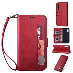 Retro Calfskin Zipper Leather Wallet Case Cover for Xiaomi Mi 9 - Red