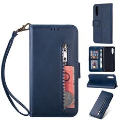 Retro Calfskin Zipper Leather Wallet Case Cover for Xiaomi Mi 9 - Blue