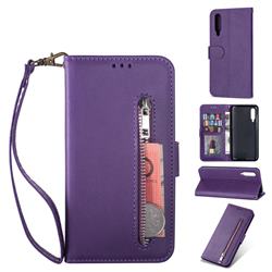 Retro Calfskin Zipper Leather Wallet Case Cover for Xiaomi Mi 9 - Purple
