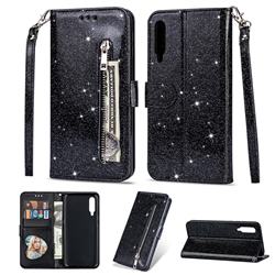 Glitter Shine Leather Zipper Wallet Phone Case for Xiaomi Mi 9 - Black