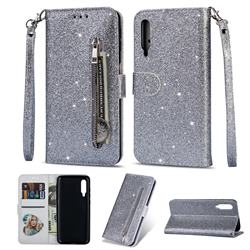 Glitter Shine Leather Zipper Wallet Phone Case for Xiaomi Mi 9 - Silver