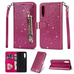 Glitter Shine Leather Zipper Wallet Phone Case for Xiaomi Mi 9 - Rose
