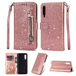 Glitter Shine Leather Zipper Wallet Phone Case for Xiaomi Mi 9 - Pink