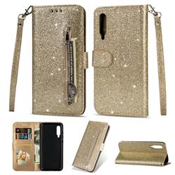 Glitter Shine Leather Zipper Wallet Phone Case for Xiaomi Mi 9 - Gold