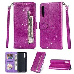 Glitter Shine Leather Zipper Wallet Phone Case for Xiaomi Mi 9 - Purple