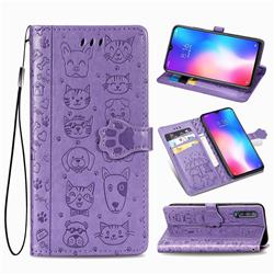 Embossing Dog Paw Kitten and Puppy Leather Wallet Case for Xiaomi Mi 9 - Purple