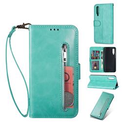 Retro Calfskin Zipper Leather Wallet Case Cover for Xiaomi Mi 9 Explorer - Mint Green