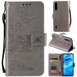 Embossing Owl Couple Flower Leather Wallet Case for Xiaomi Mi 9 Lite - Gray