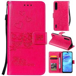 Embossing Owl Couple Flower Leather Wallet Case for Xiaomi Mi 9 Lite - Red