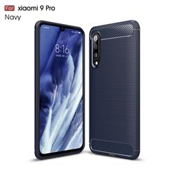 Luxury Carbon Fiber Brushed Wire Drawing Silicone TPU Back Cover for Xiaomi Mi 9 Pro - Navy