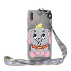 Gray Elephant Neck Lanyard Zipper Wallet Silicone Case for Xiaomi Mi 9 Pro