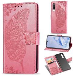 Embossing Mandala Flower Butterfly Leather Wallet Case for Xiaomi Mi 9 Pro - Pink