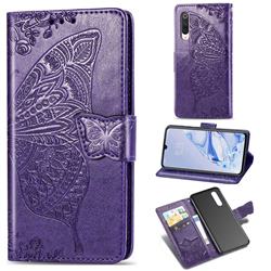 Embossing Mandala Flower Butterfly Leather Wallet Case for Xiaomi Mi 9 Pro - Dark Purple