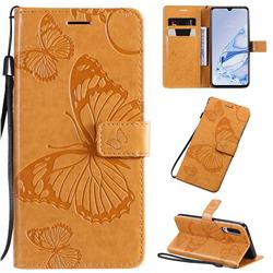 Embossing 3D Butterfly Leather Wallet Case for Xiaomi Mi 9 Pro - Yellow