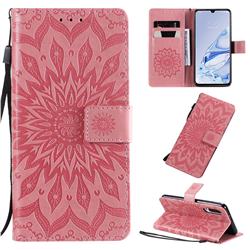 Embossing Sunflower Leather Wallet Case for Xiaomi Mi 9 Pro - Pink
