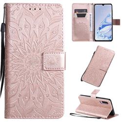 Embossing Sunflower Leather Wallet Case for Xiaomi Mi 9 Pro - Rose Gold