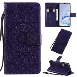 Embossing Sunflower Leather Wallet Case for Xiaomi Mi 9 Pro - Purple