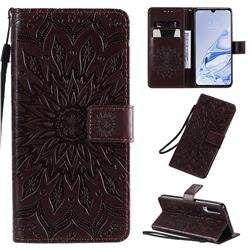 Embossing Sunflower Leather Wallet Case for Xiaomi Mi 9 Pro - Brown