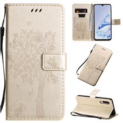 Embossing Butterfly Tree Leather Wallet Case for Xiaomi Mi 9 Pro - Champagne