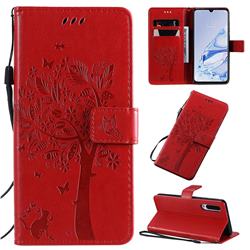 Embossing Butterfly Tree Leather Wallet Case for Xiaomi Mi 9 Pro - Red