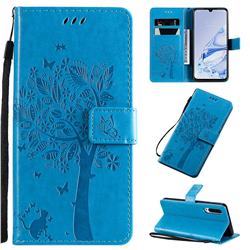 Embossing Butterfly Tree Leather Wallet Case for Xiaomi Mi 9 Pro - Blue