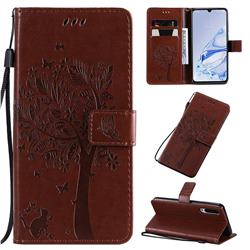 Embossing Butterfly Tree Leather Wallet Case for Xiaomi Mi 9 Pro - Coffee