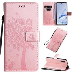 Embossing Butterfly Tree Leather Wallet Case for Xiaomi Mi 9 Pro - Rose Pink