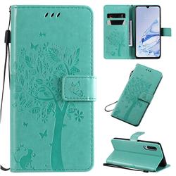 Embossing Butterfly Tree Leather Wallet Case for Xiaomi Mi 9 Pro - Cyan
