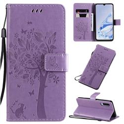 Embossing Butterfly Tree Leather Wallet Case for Xiaomi Mi 9 Pro - Violet
