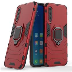 Black Panther Armor Metal Ring Grip Shockproof Dual Layer Rugged Hard Cover for Xiaomi Mi 9 SE - Red