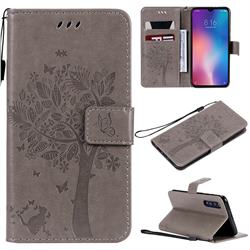 Embossing Butterfly Tree Leather Wallet Case for Xiaomi Mi 9 SE - Grey