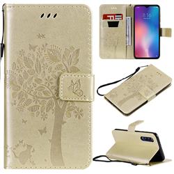 Embossing Butterfly Tree Leather Wallet Case for Xiaomi Mi 9 SE - Champagne