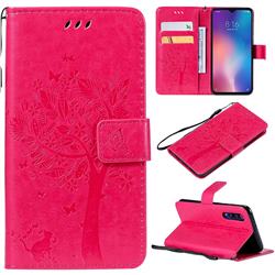 Embossing Butterfly Tree Leather Wallet Case for Xiaomi Mi 9 SE - Rose