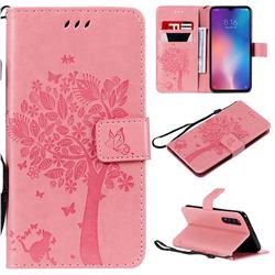 Embossing Butterfly Tree Leather Wallet Case for Xiaomi Mi 9 SE - Pink