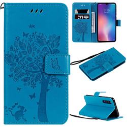 Embossing Butterfly Tree Leather Wallet Case for Xiaomi Mi 9 SE - Blue