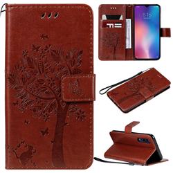 Embossing Butterfly Tree Leather Wallet Case for Xiaomi Mi 9 SE - Coffee