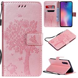 Embossing Butterfly Tree Leather Wallet Case for Xiaomi Mi 9 SE - Rose Pink