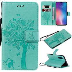 Embossing Butterfly Tree Leather Wallet Case for Xiaomi Mi 9 SE - Cyan