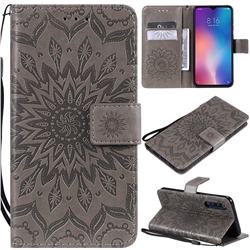 Embossing Sunflower Leather Wallet Case for Xiaomi Mi 9 SE - Gray
